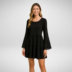 For Love & Lemons Black Lace Mini Dress with Bell Sleeves, Size XS